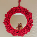 Load image into Gallery viewer, Red Bohemian Wall Mirror made using the technique of macrame 
