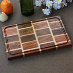 Load image into Gallery viewer, A brick pattern wooden cheese board made with walnut and birch wood.
