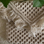 Load image into Gallery viewer, A close-up of a white macrame envelope clutch bag
